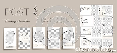 Design backgrounds for social media banner.Set of instagram stories and post frame templates. Vector stories cover. Vector Illustration